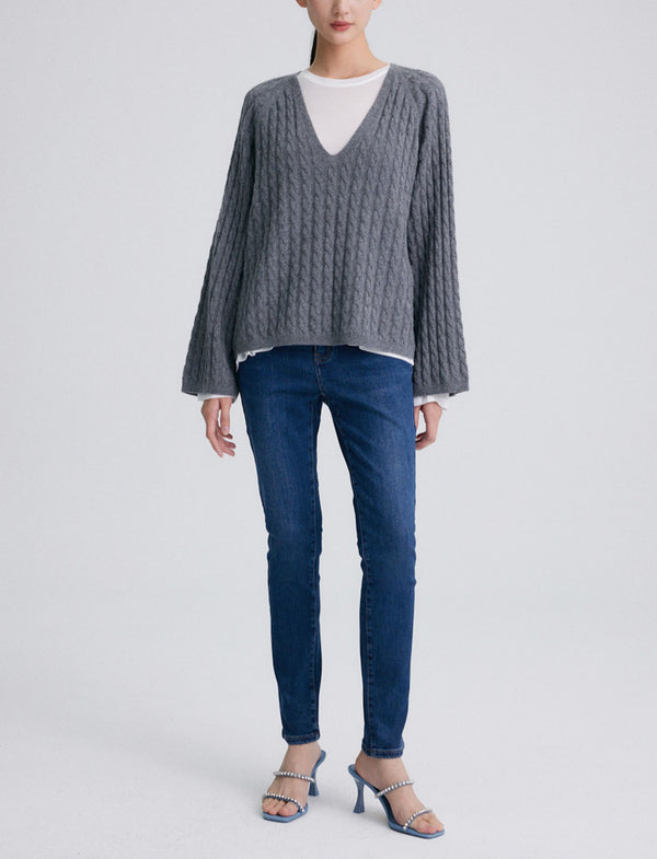 Cable-knit cashmere-blend vneck sweater (Buy any 2pcs+ will get 60%off)